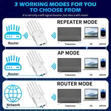 WiFi 扩展器信号增强器 - 家用互联网中继器，覆盖范围高达 1500 平方英尺，可连接 100 多台设备，双频 5GHz/2.4GHz，300Mpbs 强信号穿透力，带以太网端口的长距离无线增强器