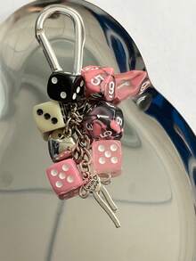 1 件男女通用手工幸运骰子钥匙扣、独特亚文化 Y2K 配饰、台球吊坠、背包饰品 - 粉色 - 粉色 - 查看 2