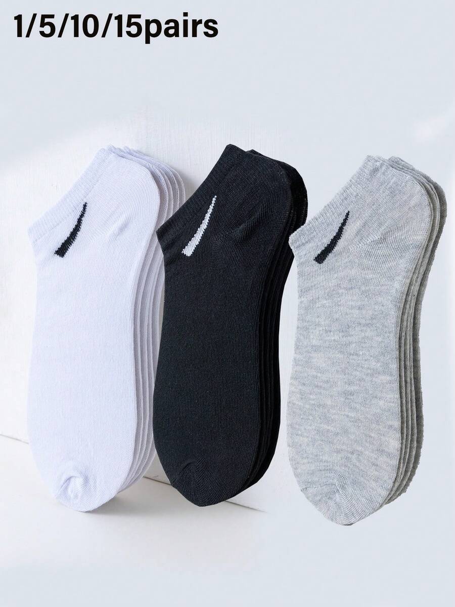 1/5/10/15 Đôi tất ngắn thường ngày Unisex, Đen/Trắng/Xám, Thấm hút ẩm, Tất cổ thấp thoáng khí cho mọi mùa - Nhiều màu - Xem 1