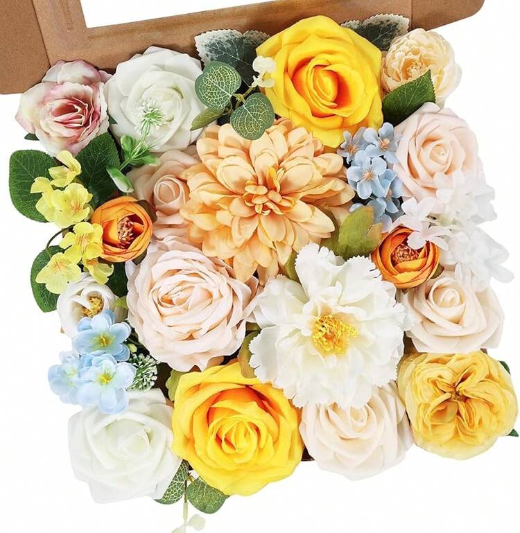 Combinación de flores artificiales rosas rosadas polvorientas con ramos de tallos, decoraciones nupciales para la ducha de bodas, flores falsas para fiestas, centros de mesa, decoración del hogar - Naranja - Añade 2