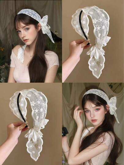1pc Lace Bow Ribbon Hair Hoop, High Crown Pressure Headband, Fairy Style Daily Wear Bow Accessories, Hairband Headband For Women, Hair Accessories, Head Piece