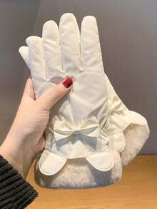 1 双女士冬季手套，保暖内衬，防水，保暖，防风，适合骑摩托车/骑自行车（毛绒颜色随机）