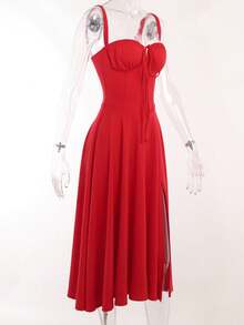 Ladies Temperamento Cool Sexy Suspender Long Party Dress, Ladies Dresses, Ladies Evening Dresses Vestidos, vestidos de noch, vestidos de fiesta elegantes, Color de moda y de alto grado que muestra el temperamento, mostrando buena figura, Adecuado para el partido, de vacaciones, asistir a eventos, permanecer, junto al mar, la fotografía de viajes, fotografía de la calle, el trabajo y el desgaste diario casual. - Azul Marino - Ver 8