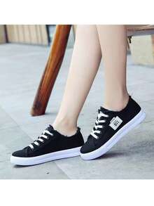 Women Canvas Mules Slip On Sneaker Fashion Comfortable Solid Canvas Slippers Casual Shoes For Women - 黑色 - 查看 8