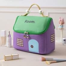 18*17.5*13cm Cute House Shaped Makeup Bag, Soft & Colorful 2-Tone Design, Large Capacity, Portable Travel Toiletry Organizer,For Holiday Beach, Bathroom Collection, Bedroom Collection, Large Capacity - Multicolor - View 11