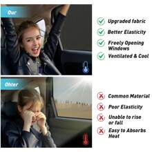 2 paquets de stores moustiquaire pour fenêtres latérales et arrière de voiture pour bébé. Protègent les enfants et les adultes des coups de soleil. Faits d'un matériau stretch de qualité. Convient à la plupart des véhicules. Rideaux de voiture avec protection anti-moustiques