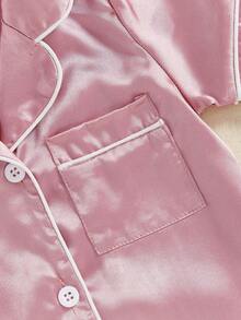 Infant Baby Girl Boy Silk Jumpsuit Pajamas Short Sleeve Button-Up Satin Pjs Footie Romper Pajama Nightgown - Hồng - Xem 7