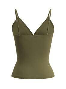 Y2K风格纯色露背修身性感蕾丝吊带背心，街头风毕业季必备单品，适合夏季海滩、约会、音乐节和演唱会等休闲场合。 - 軍綠色 - 查看 4