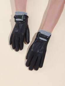 1 Pair Solid Color Casual Elegant PU Leather Women's Autumn/Winter Warm Touchscreen Gloves, Fashion, Windproof, Waterproof, Thermal Lining