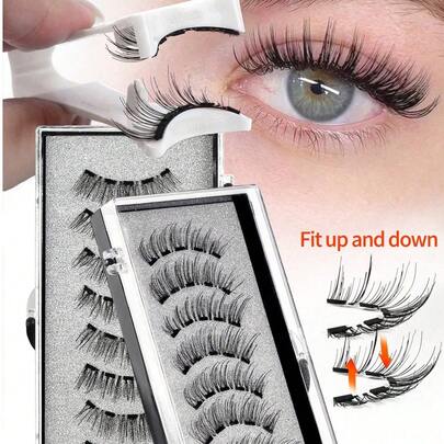 Waloshow 一盒两对CC卷翘磁性假睫毛套装，包含可重复使用的睫毛夹、两支眉刷，无需胶水，柔软蓬松的仿貂毛假睫毛，适合日常妆容，自然美妆工具，混合设计的3D浓密假睫毛条，打造迷人提拉眼妆，适合日常佩戴、工作、学习、旅行、派对等场合，是送给女性的绝佳礼物，也是一份贴心的圣诞礼物。