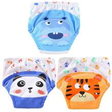 4 Stück dünne positionierte Tierdruck Baby Jungen/Mädchen Trainingshosen, weich & bequeme wiederverwendbare Stoffwindeln, unverzichtbares Geschenk für Babys