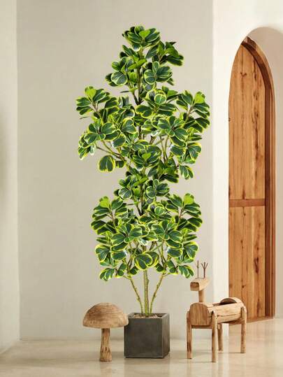 76cm/115cm Artificial Ficus Tree, Large Fake Ficus Plant, Plastic Fiddle-Leaf Fig Branches, Plastic Green Heart-Shaped Leaves, Suitable For Home Garden Kitchen Decor, Pot Not Included, 1pc