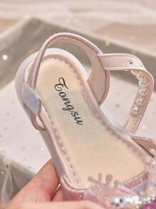 1 Pair Girls Soft Bottom Sandals New Cute Baby Shoes Anti-Slip Jelly Bottom Little Princess Sequin Bow Dance Shoes Crystal Shoes, Suitable For Summer