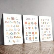 Bộ 3 tranh treo tường phòng trẻ em - Bảng chữ cái, Biểu đồ số & Áp phích ABC | Đồ trang trí phòng trẻ em giáo dục cho bé trai và bé gái | Áp phích vải canvas phong cách Boho hiện đại | Khung tùy chọn, Tranh treo tường có khung - Nhiều màu - Xem 2