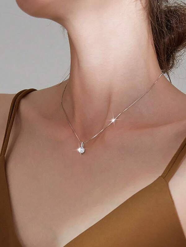 S925 vintage Kristall Anhänger Halskette, Silber Kristall Strass Choker Halskette, Hochzeits-Solitär Halskette, minimalistisches Halsketten Schmuckstück für Frauen