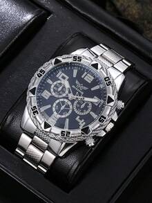 6pcs/Set 3 Colors Combination Men Quartz Watch + Fashionable Personalized Jewelry, Modern Versatile - Multicolor - View 9
