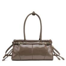 24 New Soft Lux Boston Baguette Bag Retro Motorcycle Style Top Layer Oil Wax Leather Women's Crossbody Shoulder Bag