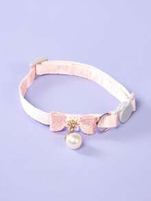 PETSIN 1 pieza Collar ajustable para mascotas de poliéster con decoración de perlas, adecuado para gatos y perros de mascota a la moda - Rosa Pálido - Ver 1