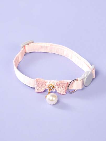 PETSIN 1pc Adjustable Polyester Cat Collar With Pearl Bead Decor, Suitable For Fashionable Pet Cats And Dogs