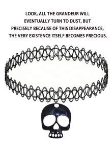 1 pezzo Collana con pendente a luna gotico, stile vintage con elementi di ragno, croce, teschio, ragnatela, teschio umano, design horror e bizzarro, catena regolabile seducente per il collo, adatta per le donne da indossare durante Ognissanti - nero - Visualizzare 4