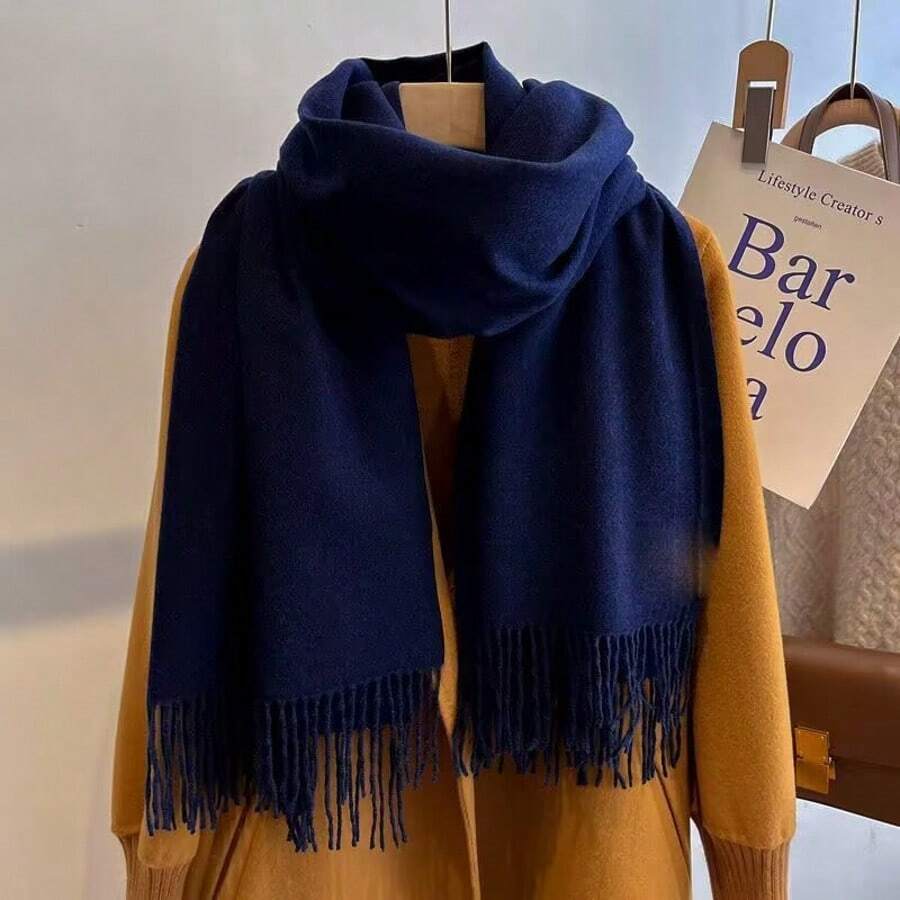 Winter Scarf Pashmina Shawl Scarf Women Thick - 藏蓝色 - 查看 1