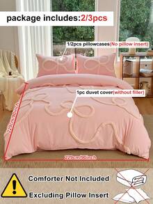 2/3pcs Pink Bow Pattern Tufted Polyester Duvet Cover Set, Chic Modern Luxury Bedding Set For All Seasons, Soft& Breathable (1 Duvet Cover+ 1/2 Pillow Shams, No Filler), Kids Teens Girls Bedding Set, Kids Gift