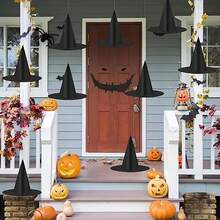 5pcs Black Halloween Witch Hat, 38*36cm Halloween Photo Booth Witch Bold Props, Great For Halloween Decorations, Role Play Props, Hanging Halloween Witch Bolds