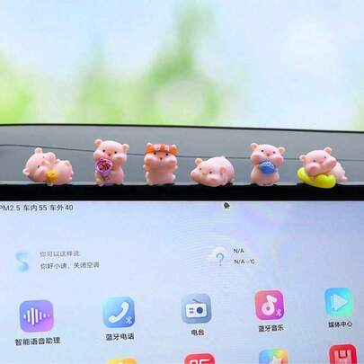 6pcs Cute Car Ornaments Figurines, Resin Lying Pig Dolls Accessories Suitable For Dashboard Display, Lovely Car Interior Decor Miniature Statue