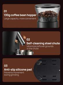 Brutelle 1pc Coffee Grinder USB Rechargeable 60 Level Adjustable Grinding Coarseness Super Long Battery Life Suitable For Home Coffee Corner Cafe