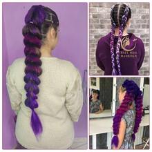 VENDAD-Ombre PurpleRose Red Braiding Hair Extension 28 Inches Pre Stretched Braiding Hair For Hair Braids 2 Packs Yaki Texture Synthetic Braid Hair - tím/đỏ hồng/tím-28Inch(Gói 2) - Xem 4