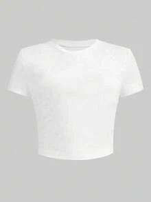 Customized Y2K Round Neck Short Sleeve Cropped T-Shirt, Customized Photo & Text Retro T-Shirt - White - View 5