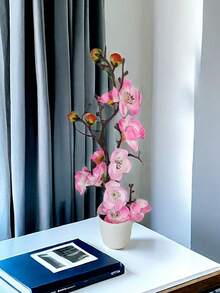 1 件人造桃花桌面植物，花盆上有一些小瑕疵，属于正常现象，不会影响展示