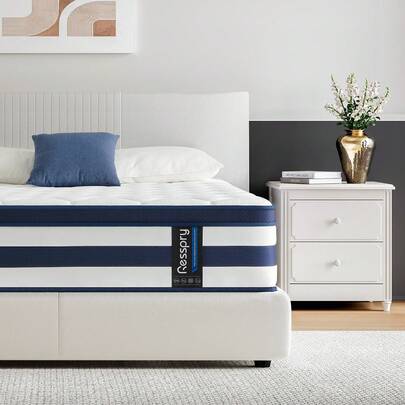  Resspry Mattress, 12 Inch Memory Foam Sprung Hybrid Mattress, 9-Zone Personalized Support For All Sleepers, Medium Firm Puffy Collection
