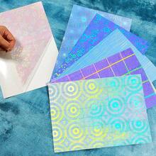 36 Sheets A4 Holographic Paper Sticker Transparent Waterproof Self Adhesive Film 11.X 8.3 Inches (Gem,, Colorful,) - 線條,格子,煙火,齒輪,花,五角星 - 查看 7