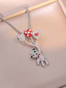 1 Piece Of Korean Love Balloon Bear, Japanese And Korean Style Fashion Temperament, Full Diamond Necklace, Net Red Zirconia Clavicle Chain