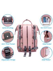 LEQUEEN 1 buah Tas Mummy Kain Oxford dengan Banyak Kompartemen, Tas Popok Ibu Hamil Kapasitas Besar untuk Bepergian, Desain Ransel Cocok untuk Wanita Hamil - MultiWarna - View 6