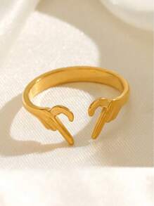 1 pieza Anillo con forma de corazón minimalista de acero inoxidable 304 dorado, anillo de pareja, anillo de presión de aceite, adecuado para uso diario de la mujer, estilo