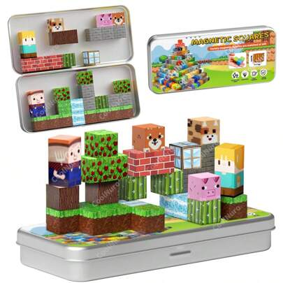 Magnetic Building Blocks Travel Toys For Kids Ages 4-8, Toddler Magnetic Cubes STEM Learning Set With Iron Storage Box – Portable Construction Toys For Boys Girls 3-5