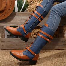 Women's Fashion Round Toe Thick Sole Side Zipper Mid-Calf Boots, New Casual Outdoor Ladies Shoes - Denim Blue - View 3