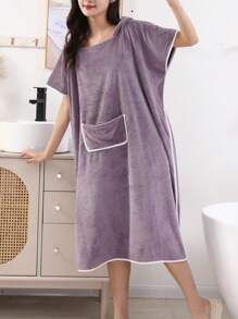 1 Coral Wool Bathrobe Solid Color Design Hooded Women's Bathrobe, Wearable Towel, Bath Towel, Robe, Women's Bathrobe, Super Soft, Absorbent, Warm, Sleepwear, Neutral Home Clothes, Home Clothes, Suitable For Home, Hotel, Bathroom, Bedroom, Spa, Swimming Pool, Party, Four Seasons Holiday Gift, Mother's Day Back To School