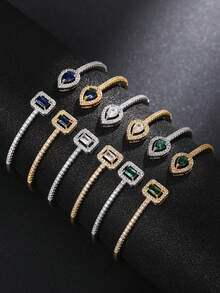 1 pieza Brazalete clásico de circonia cúbica para mujeres, regalo del Día de San Valentín, joyería de boda