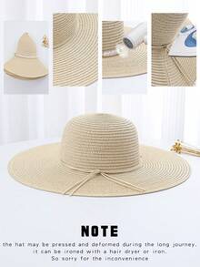 1 件女士串珠宽边草帽，适合度假、海滩、日常穿着
