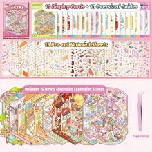 1 本大型景观贴纸书，微型场景贴纸书，手工 DIY 拼贴纸，适合生日礼物，笔记本配件装饰，PET 透明材质，适用于多种场景学校用品，返校