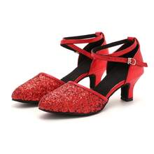 SENMANYU Women Salsa Ballroom Dance Shoes | 2.17" Heel With Adjustable Ankle Strap | Dancing Pumps For Latin Tango Flapper Character Party Glitter Shoe - 紅色 - 查看 2