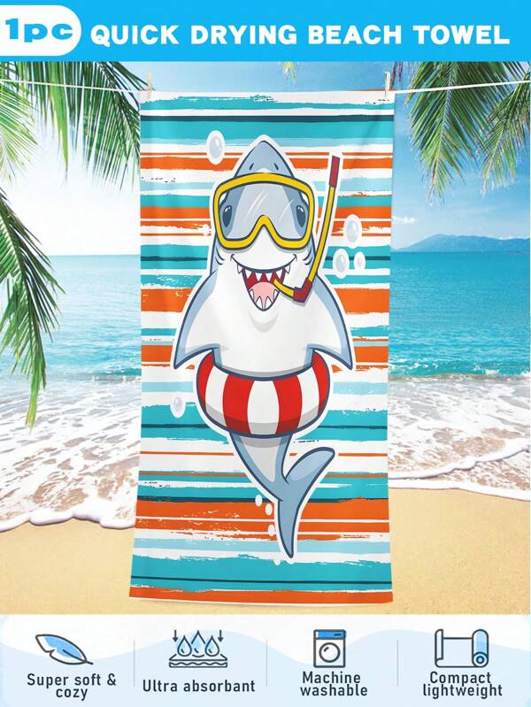 1PC 2025 New Colorful Shark Style Baby Bath Towel - 100% Polyester Towel For Swimming & Beach"‌