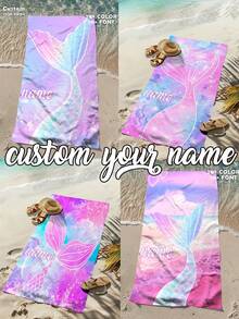 1 件个性化美人鱼尾巴沙滩巾 - 沙滩设计，超强吸水和游泳毛巾，非常适合海滩、游泳、露营和旅行，沙滩必备 | 美人鱼尾巴主题 | 涤纶毛巾，沙滩配饰，适合所有场合 - 彩色 - 查看 3