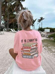 少女积极设计 T 恤，短袖励志印花，返校季，少女风 - 粉色 - 查看 7