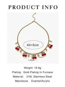1pc New Fashionable & Elegant Minimalist Stainless Steel Cherry Pendant Necklace For Women