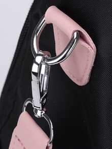 Black And Pink Oxford Cloth Women'S Backpack With Multiple Compartments, Perfect For Teen Girls, Women, Men, Students, Travel, Work, School, And Daily Use – Stylish, Lightweight, Anti-Theft, Durable, With Cute Pom-Pom Charm. The Material Appears To Be Durable, Making It Suitable For Daily Use, Such As Commuting Or Traveling. For Carrying Books, Personal Items, Etc. - 黑色 - 查看 6