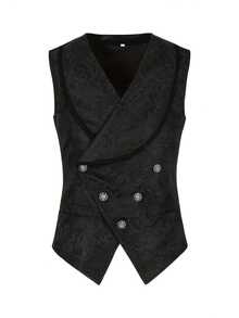 男士纯色双排扣正装马甲 - 黑色 - 查看 1